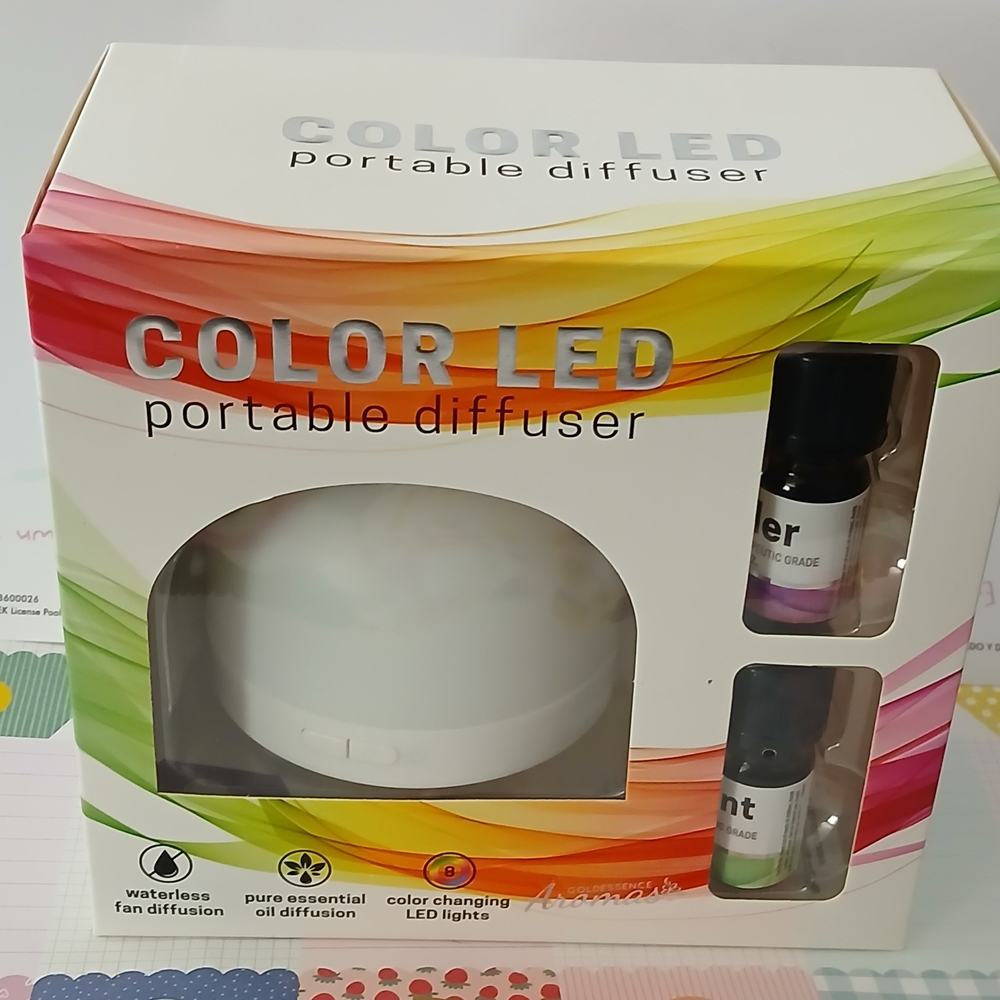 Color Changing LED Portable Diffuser W/ 2 Bottles Essential Oils!